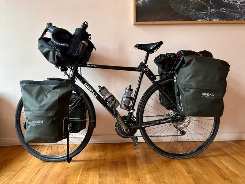 Surly Disc Trucker with Brooks bike bags. Ready to go!