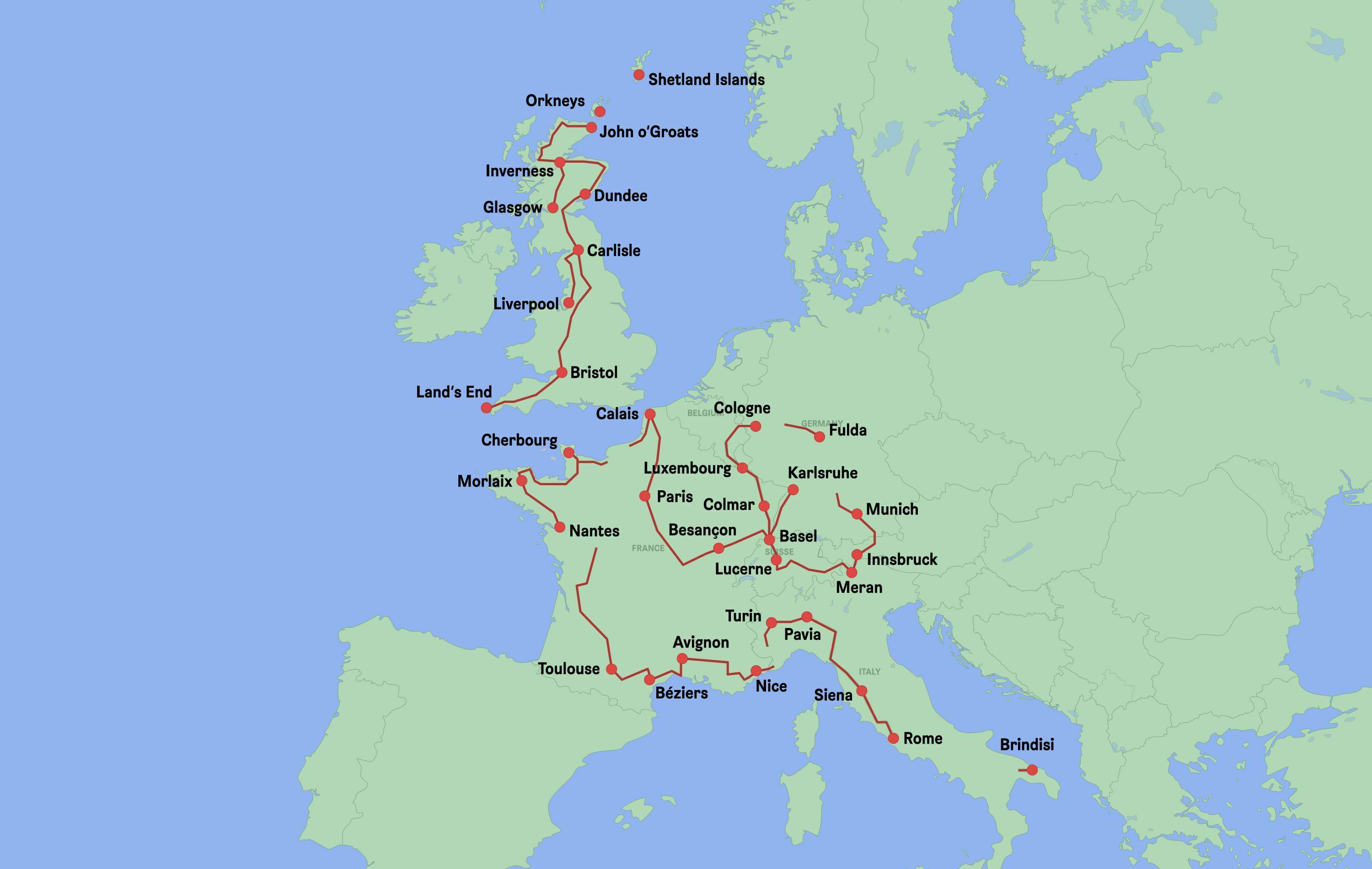 Map of my bike tour around Western Europe