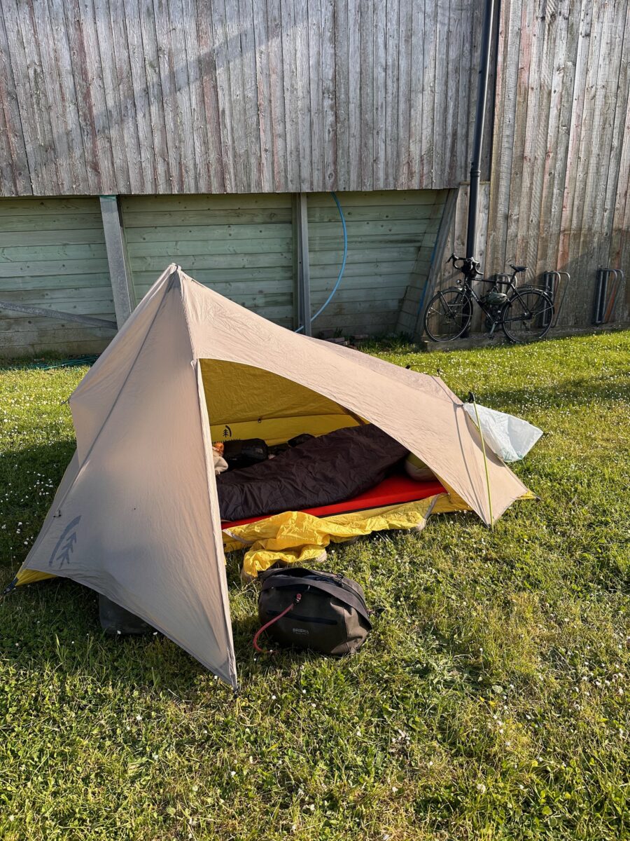 My tent, and in the background: bike lockers!