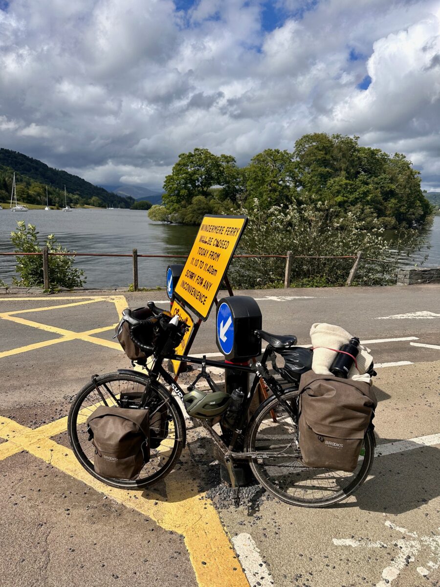 My Surly Disc Trucker waiting for the ferry to Windermere in the Lake District