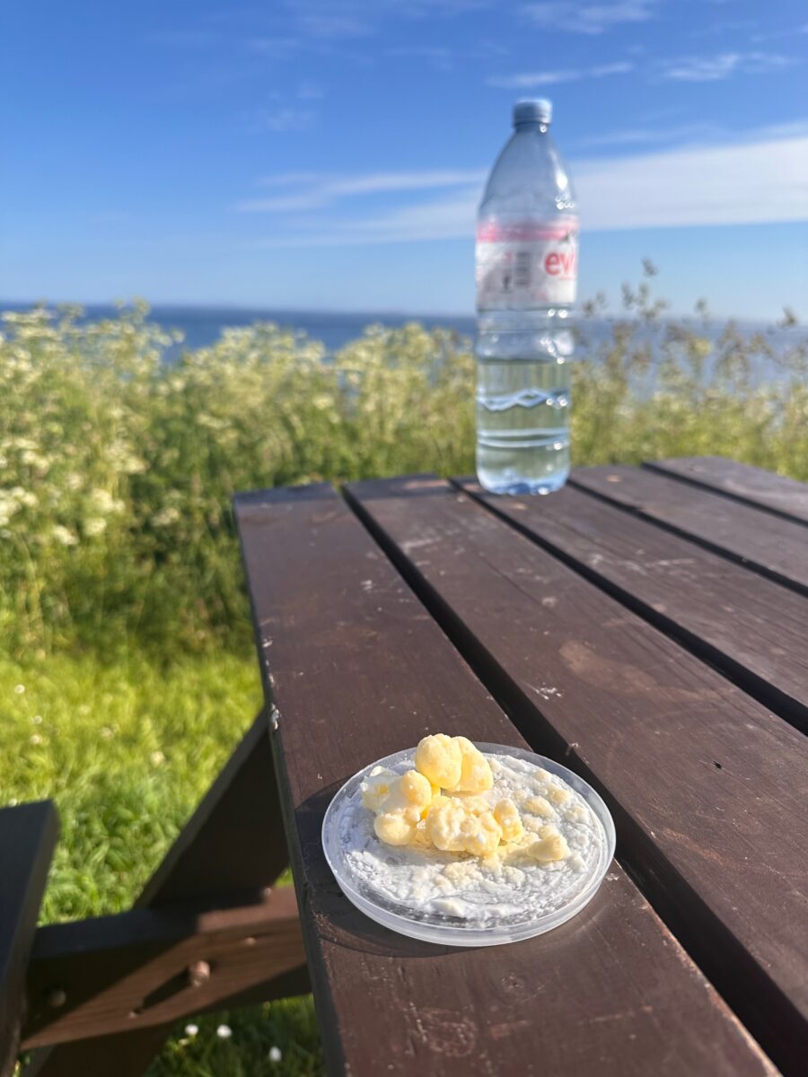 John o'Groats campsite, experimenting to make butter out of yoghurt ;)