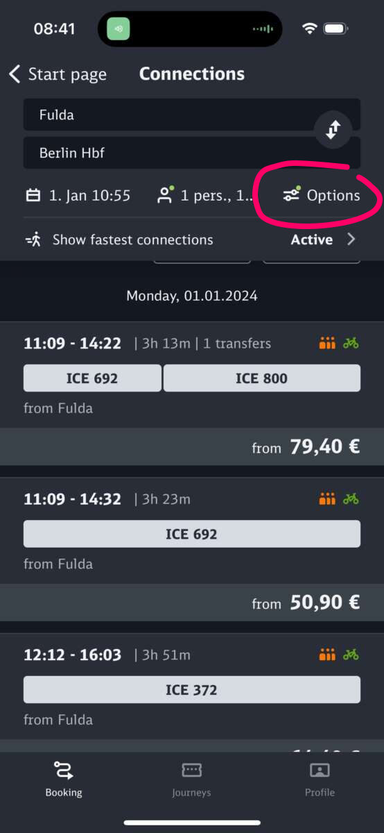 Screenshot Deutsche Bahn App
