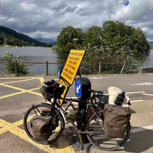 My Surly Disc Trucker waiting for the ferry to Windermere in the Lake District