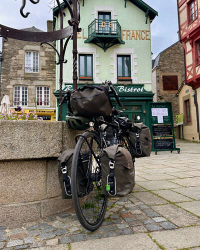 EuroVelo 1 - my Surly Disc Trucker parked in Josselin, Bretagne