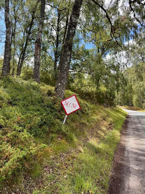EuroVelo 1 - slow sign along the road in the Scottish Highlands