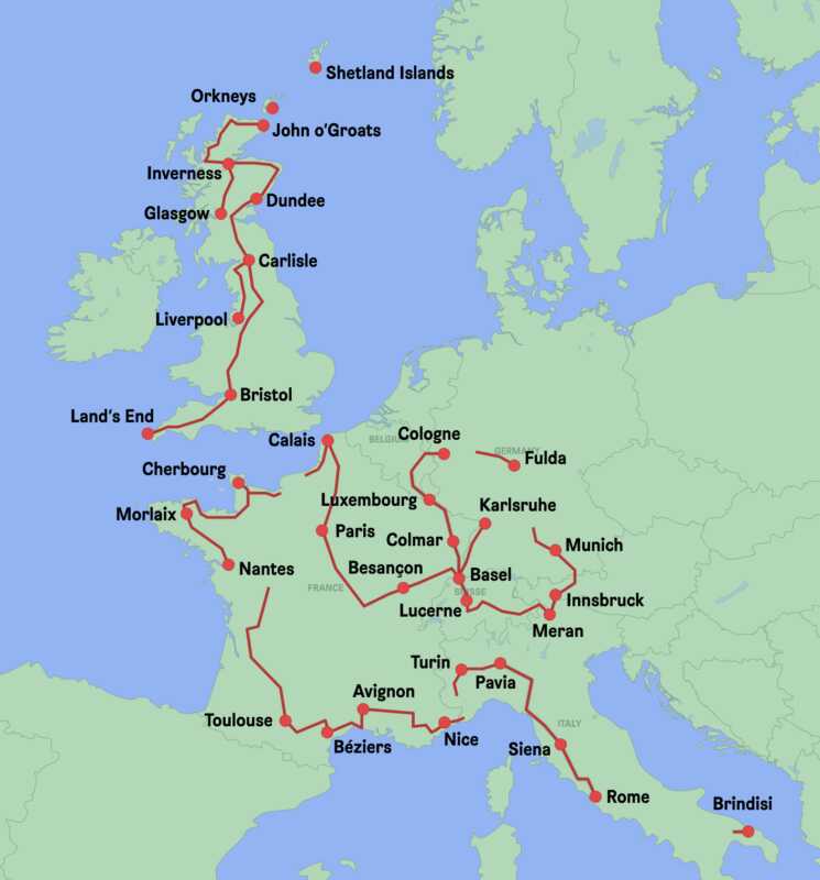 Map of my bike tour around Western Europe